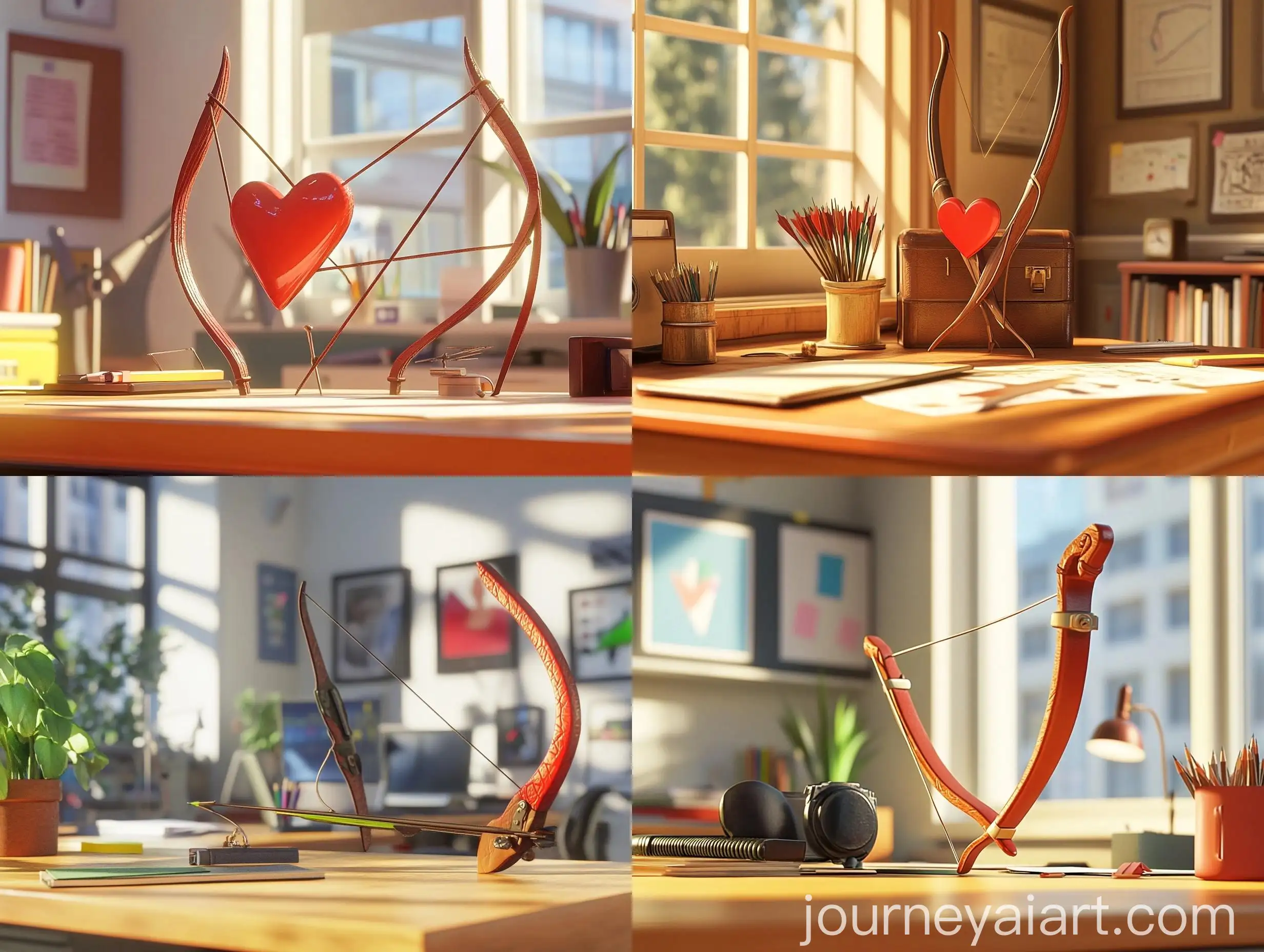 Cupids-Bow-and-Arrow-on-Office-Desk-Pixar-Style