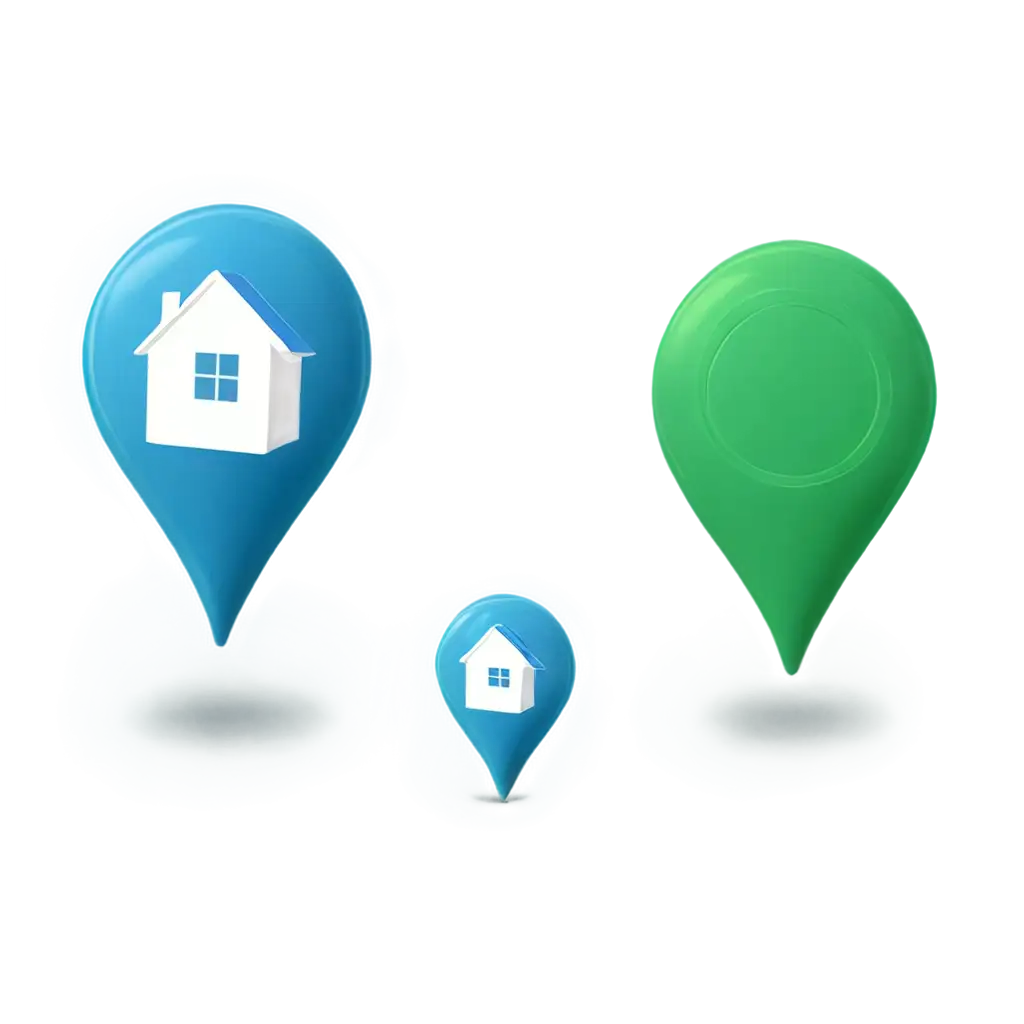 Create a location pin icon with a real estate theme. The pin should have a house or plot symbol inside it, with colors that match a professional real estate brand (e.g., blue, green, or grey).