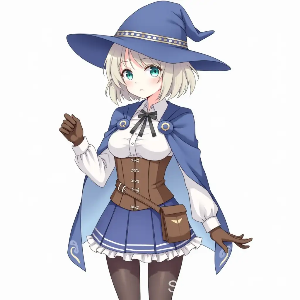 Platinum-Blonde-Witch-with-Aqua-Eyes-in-Blue-and-White-Outfit