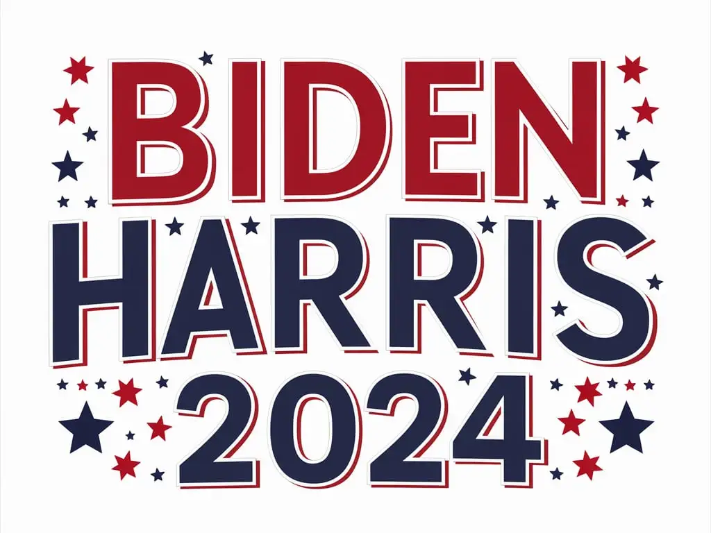 Bold Biden Harris 2024 Banner in Patriotic Red White Blue Stars