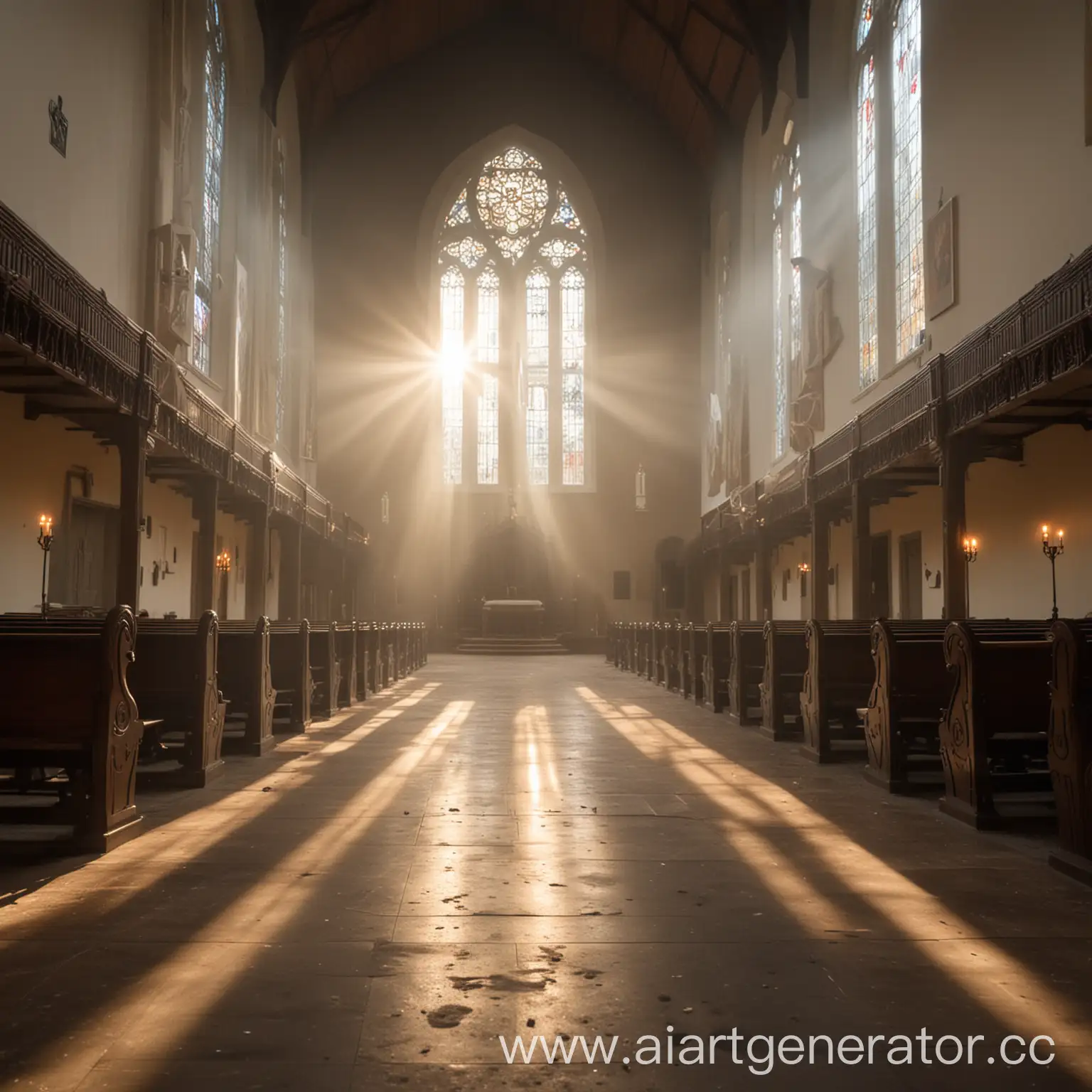 Sunlit-Catholic-Church-Hall-with-Candlelit-Ambiance