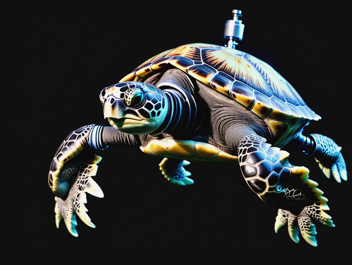 Futuristic-Robot-Sea-Turtle-Against-Black-Background