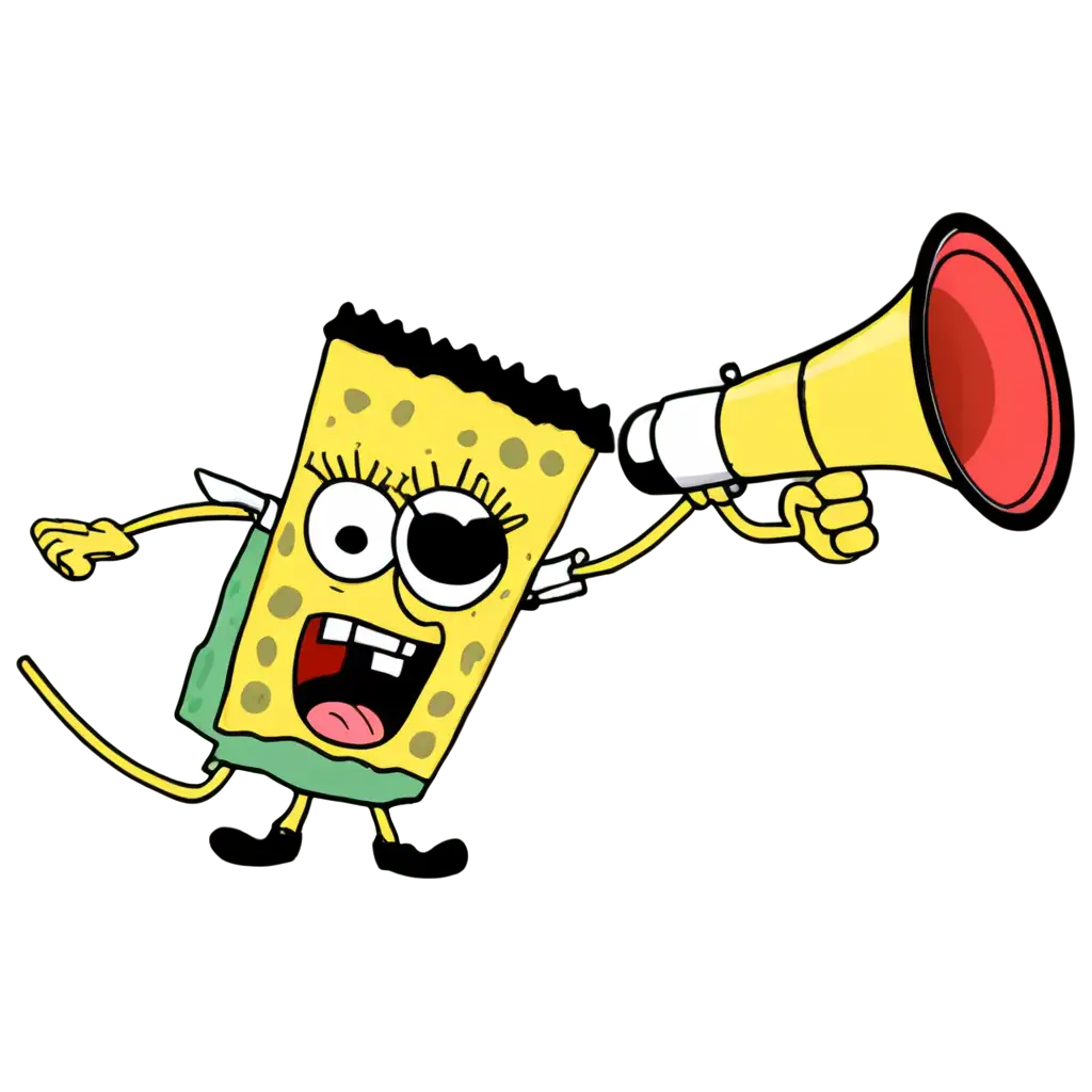 Bob-Sponge-Screaming-into-Megaphone-PNG-Image-Expressive-Cartoon-Character-Design