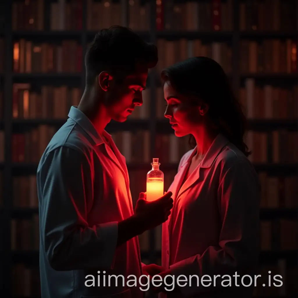 Couple-Studying-Love-Relationships-in-Laboratory-with-Books-and-Remedy