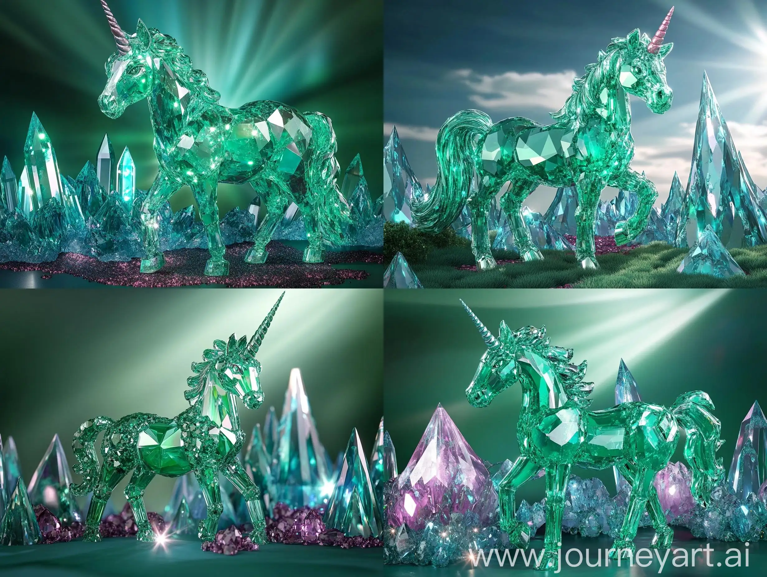 Emerald-Crystal-Unicorns-Grazing-on-Ruby-Lawn-Surrounded-by-Blue-Crystal-Mountains