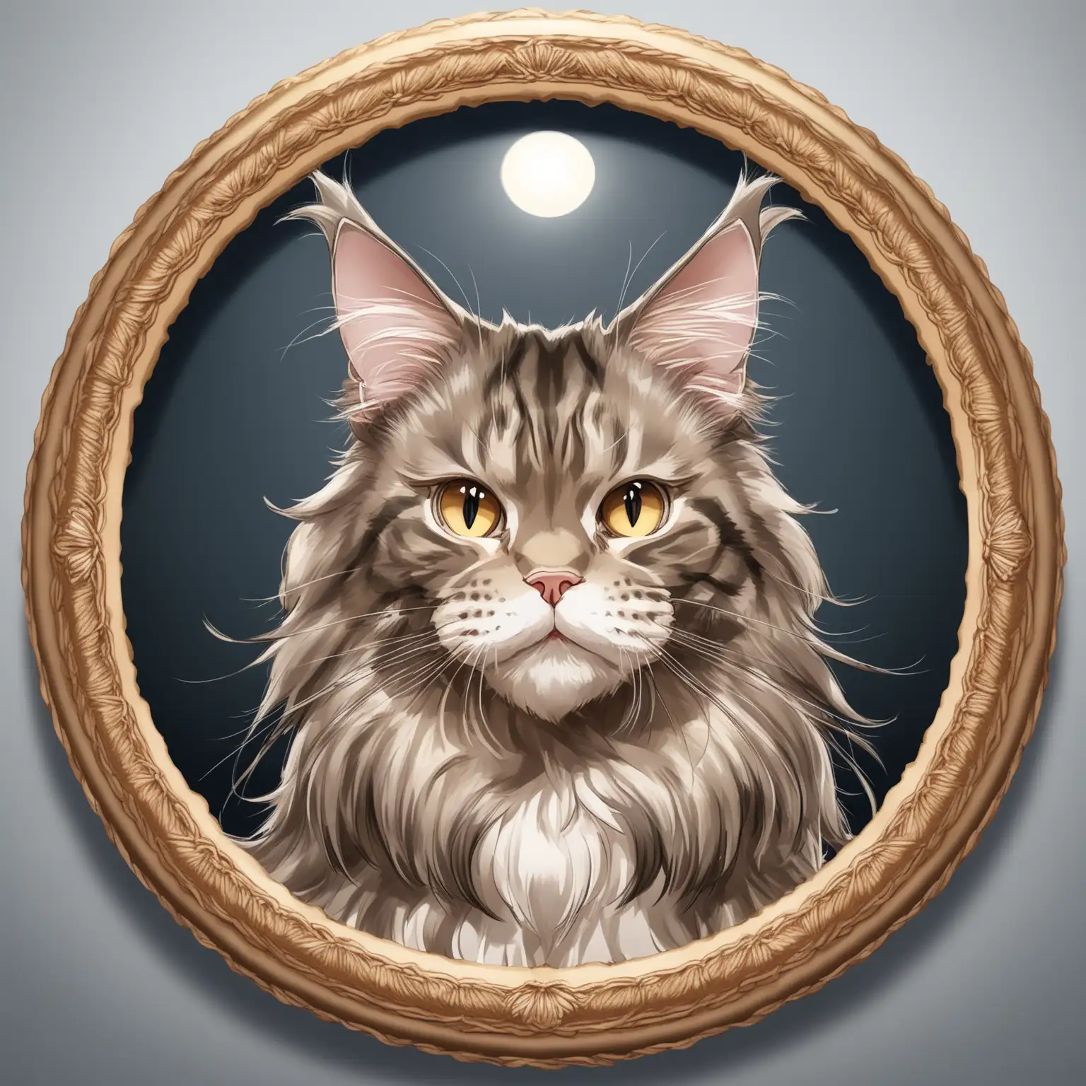 Portrait-of-a-Maine-Coon-Cat-in-a-Round-Frame