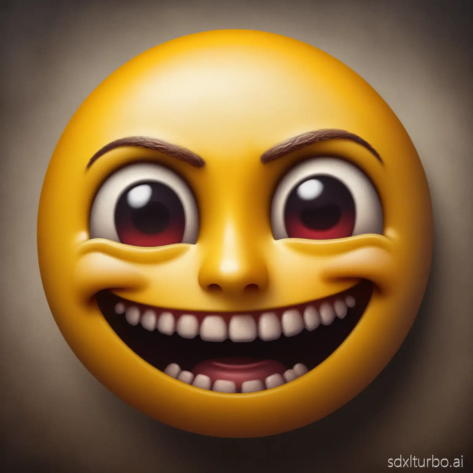 a disturbing realistic smiling emoji with face details