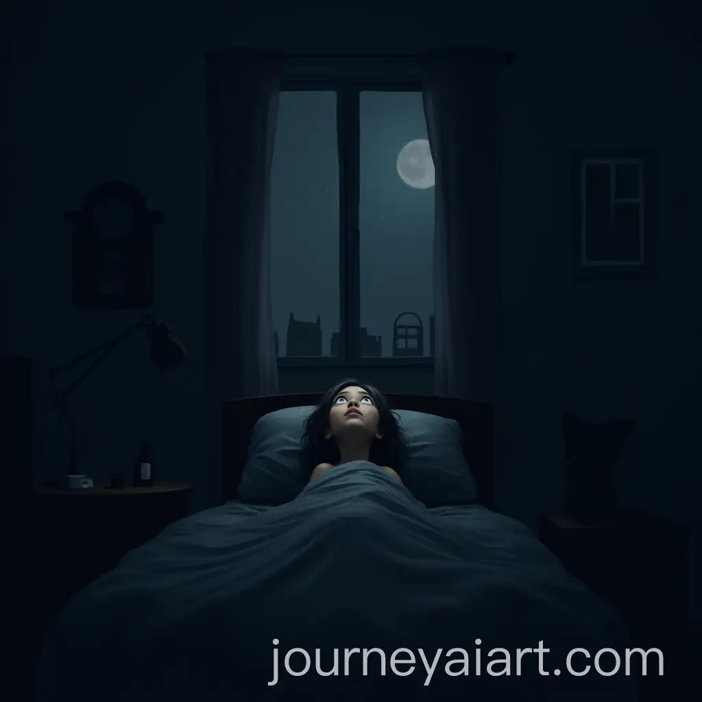 Young-Girl-Staring-at-the-Ceiling-in-a-Dimly-Lit-Bedroom-at-Night