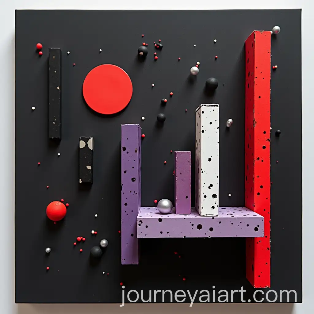 Abstract-3D-Composition-on-Black-Foam-Board-with-Red-and-Silver-Elements