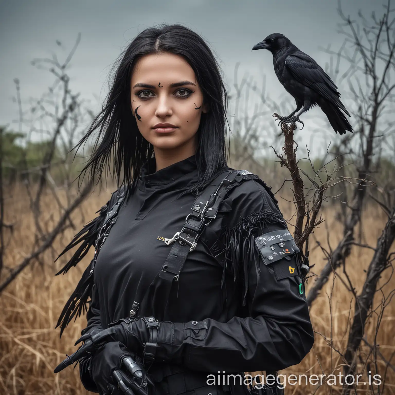 Cyber-Security-Girl-with-Crow-in-Technological-Environment