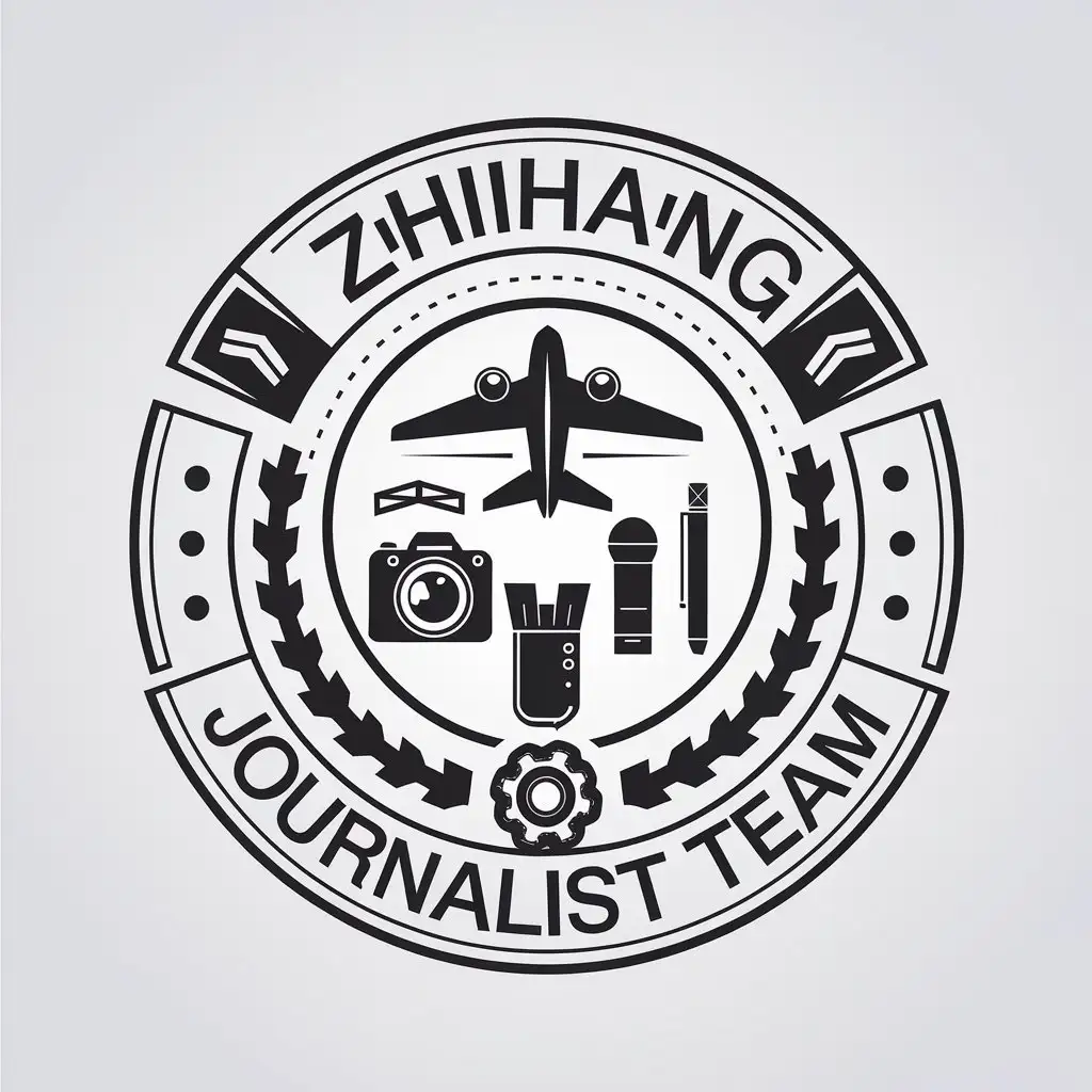 LOGO-Design-for-Zhihang-Journalist-Team-Modern-Black-White-Vector-with-Airplane-Gear-and-Multimedia-Theme