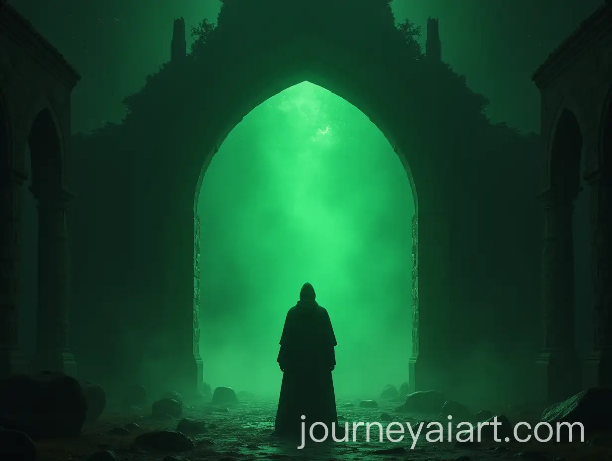 Man-Surprised-by-Green-Portal-Entering-Medieval-Fantasy-World