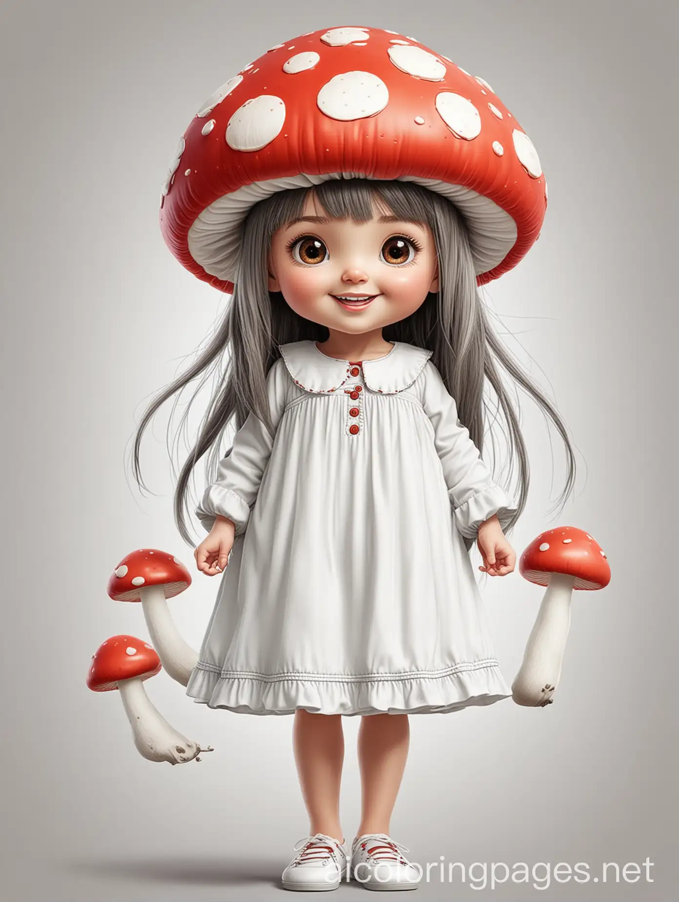 Cute-Floating-Mushroom-with-Long-Electric-Hair-Coloring-Page