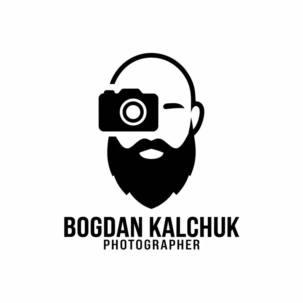 LOGO Design for Bogdan Kalchuk Photographer Vector Logo Featuring Beard Bald Photocamera