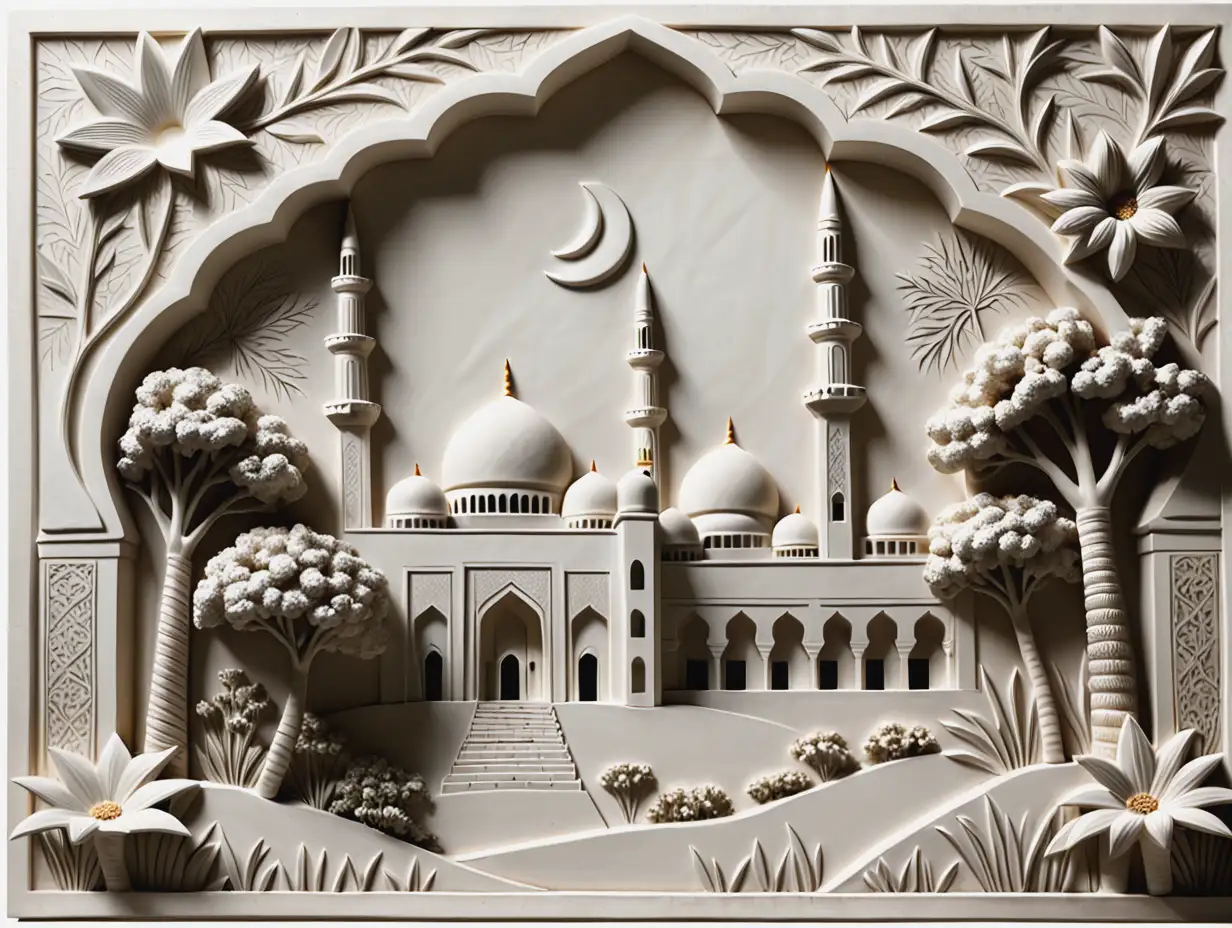 Mosque-and-Nature-Plaster-Relief-Artwork