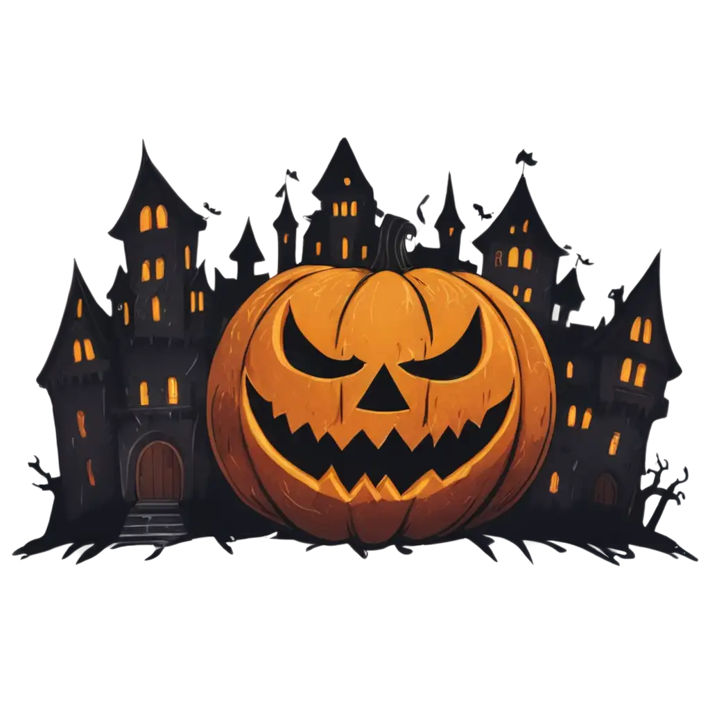 Spooktacular-Halloween-Pumpkin-PNG-Glowing-JackoLantern-in-Front-of-a-Horror-Castle