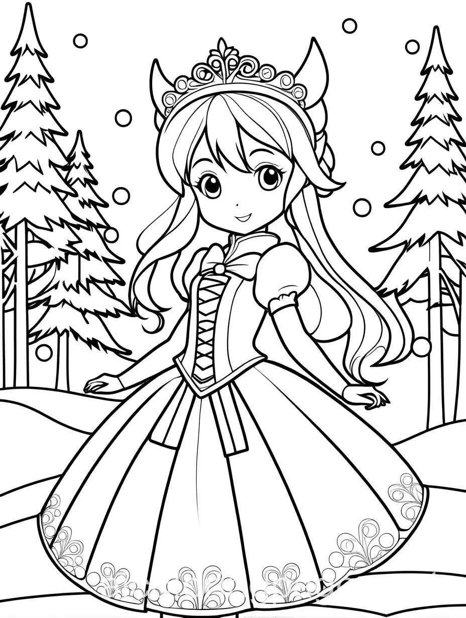 Anime-Bow-Princess-Coloring-Page-in-Snowy-Winter-Wonderland