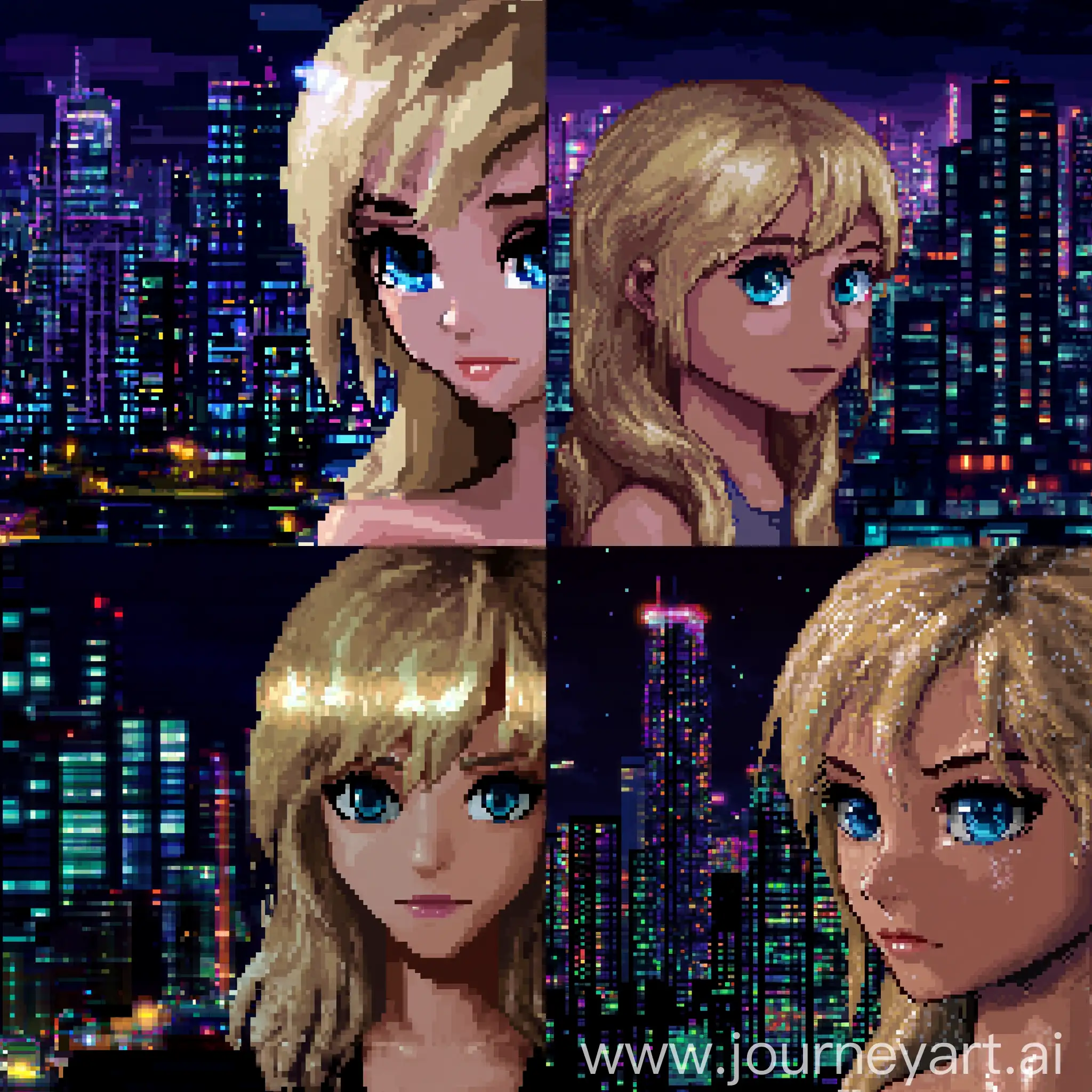 Heavily-Pixelated-SegaStyle-Pixel-Art-with-Blonde-Girl-in-Nighttime-Megalopolis