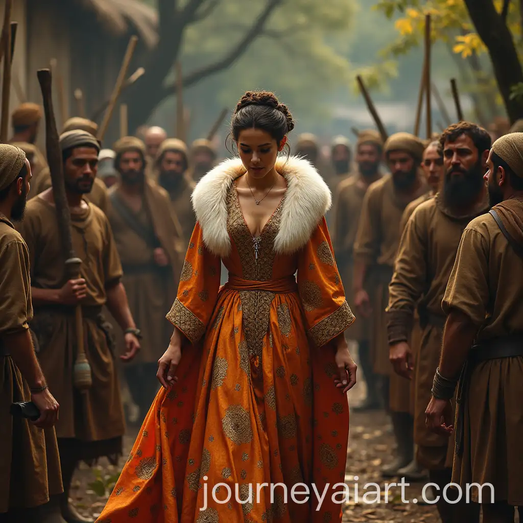 Noblewoman-Passing-by-Poor-Villagers-in-Historical-Setting