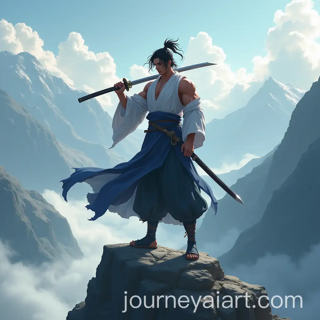 Mysterious-Anime-Male-Warrior-Standing-on-Mountain-with-Katana