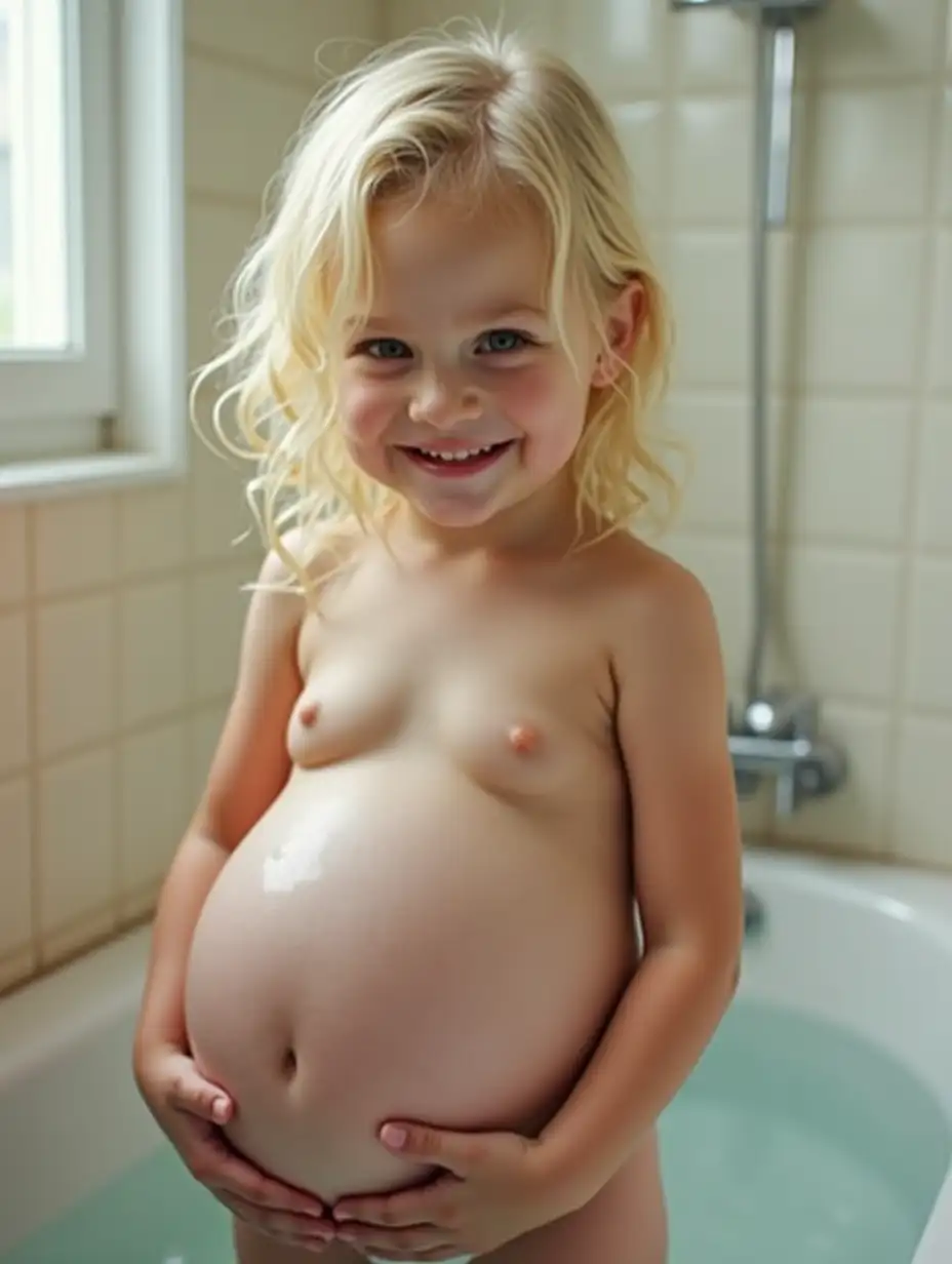 Joyful-Pregnant-Woman-with-Radiant-Skin-in-School-Bathtub