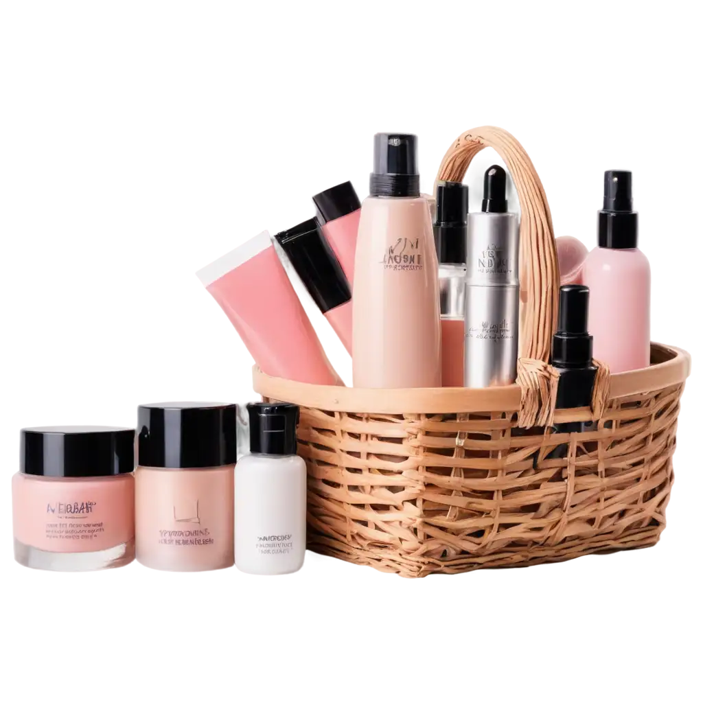 cosmetics on the shelf in the basket