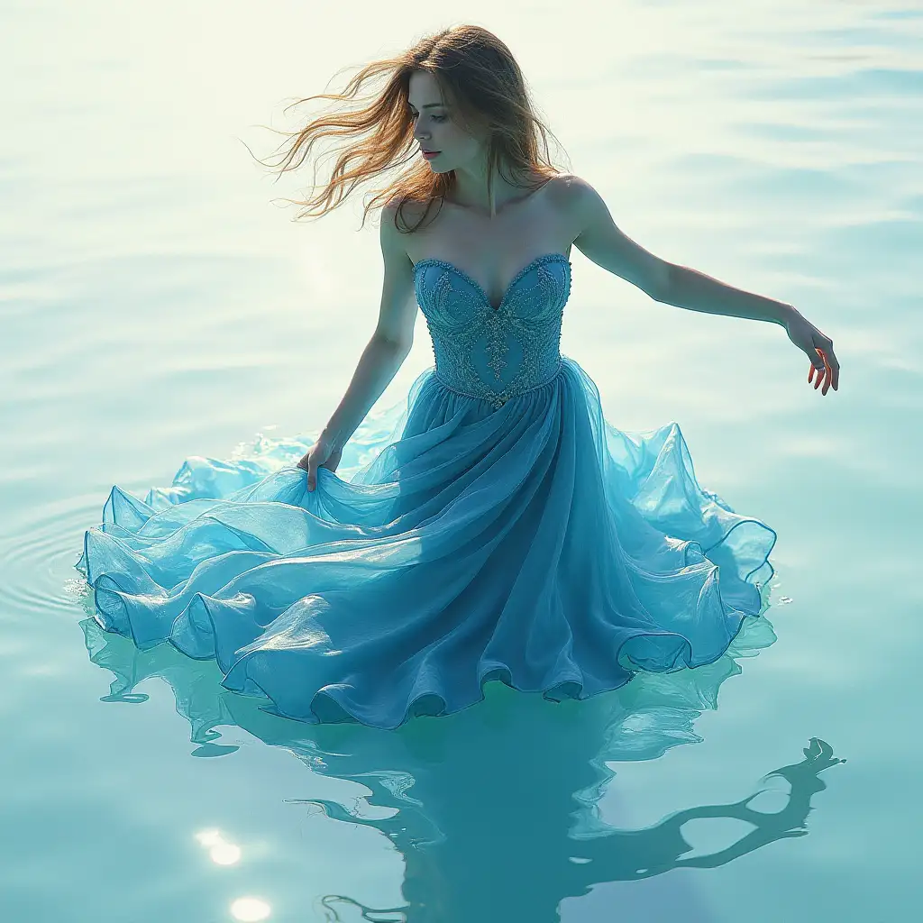 Abstract artwork showing a beautiful woman in water in the form of a dress.