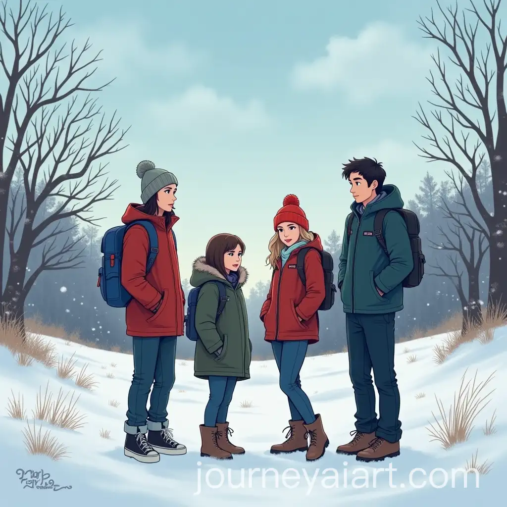 Four-Friends-in-a-Snowy-New-England-Winter-Landscape