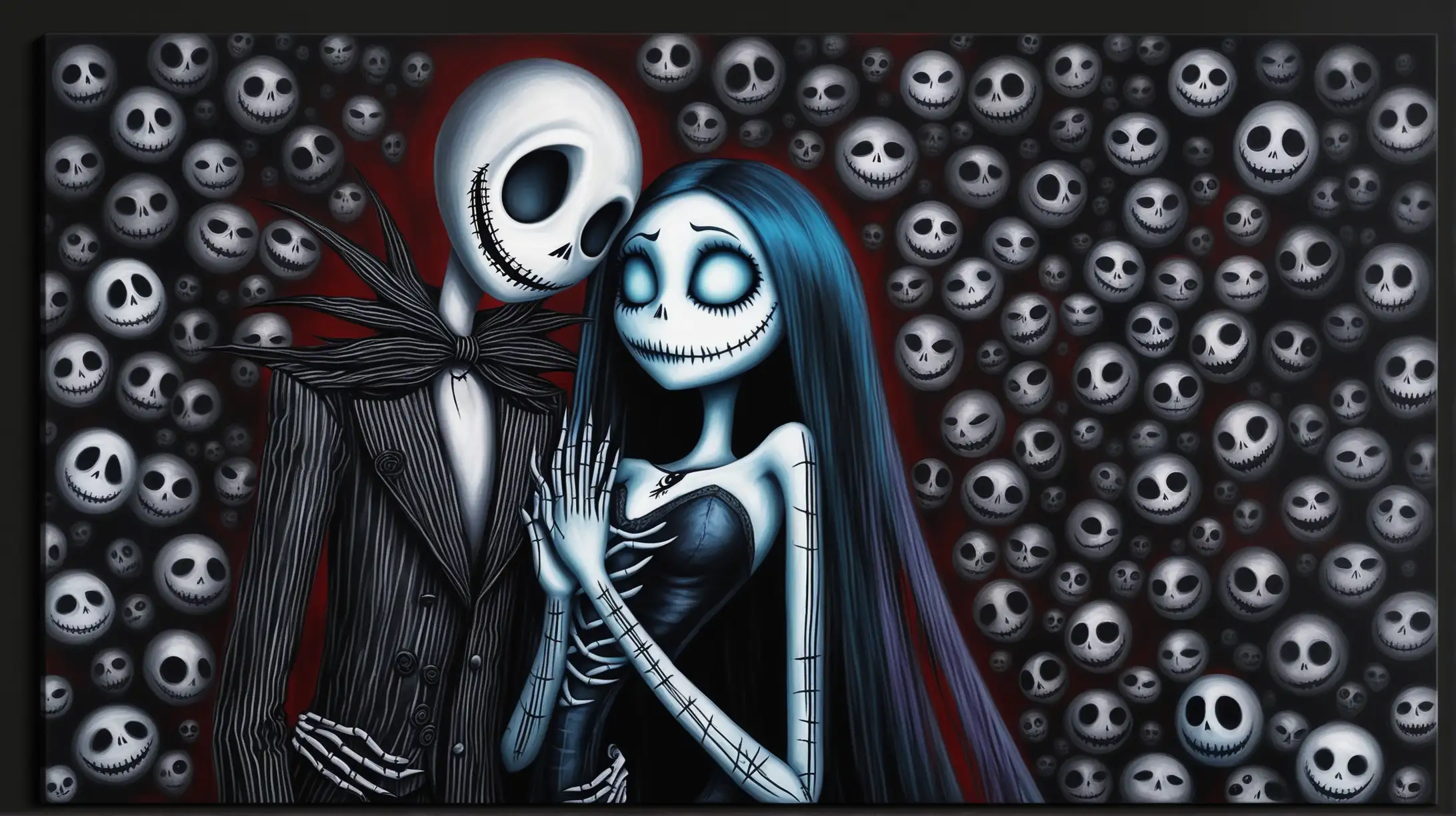 jack and Sally univers, painting idea, acrylic, original, dark style, realistic