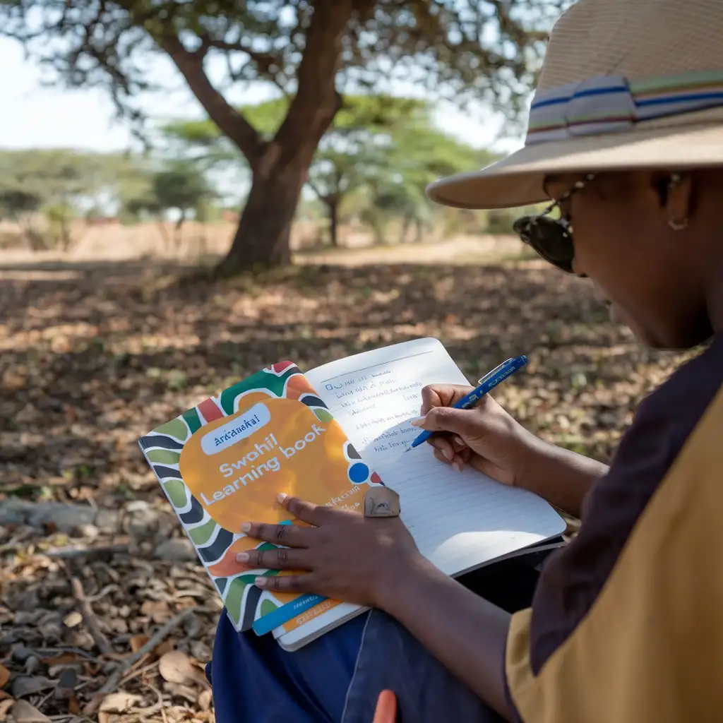 Swahili-Language-Learner-Studying-with-Books-and-Digital-Resources