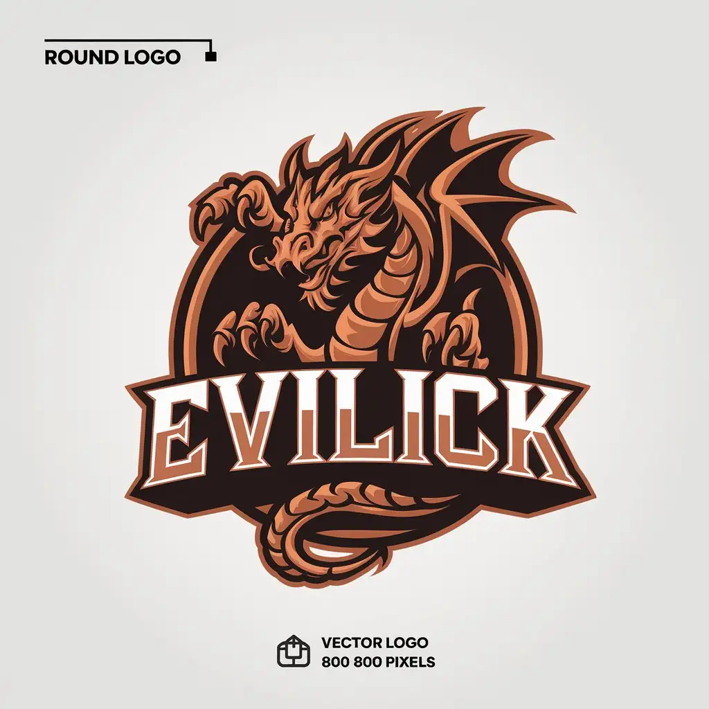 a vector logo design,with the text "vector logo design with text 'Round logo', 800 x 800 pixels, dragon with claws, fire, no background, 3D text effects 'EVILICK'", main symbol:dragon,complex,be used in Entertainment industry,clear background