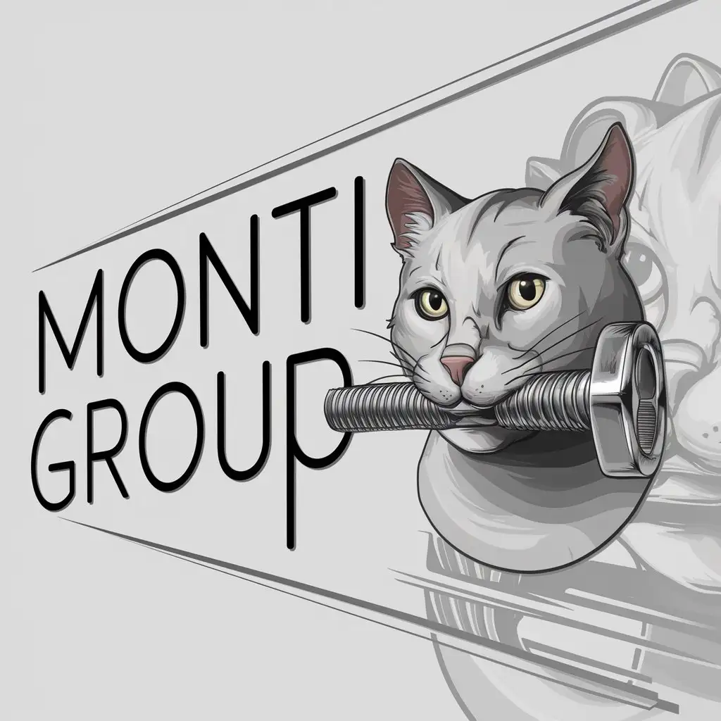 LOGO-Design-For-Monti-Group-Realistic-Cat-Holding-Bolt-in-Minimalistic-Style-for-Construction-Industry