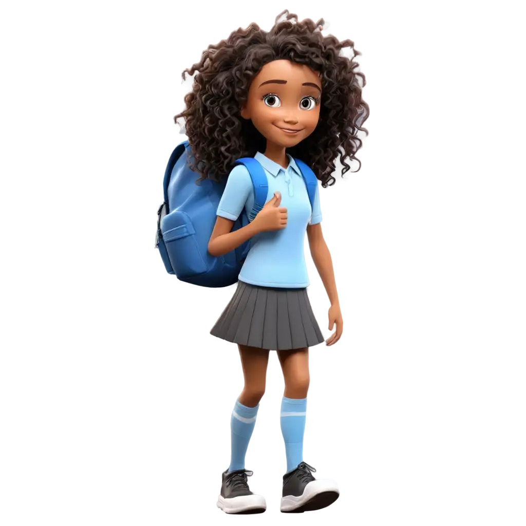 3D-Animated-PNG-of-a-Friendly-Black-Schoolgirl-with-Curly-Hair-Bright-Eyes-and-a-Blue-Backpack