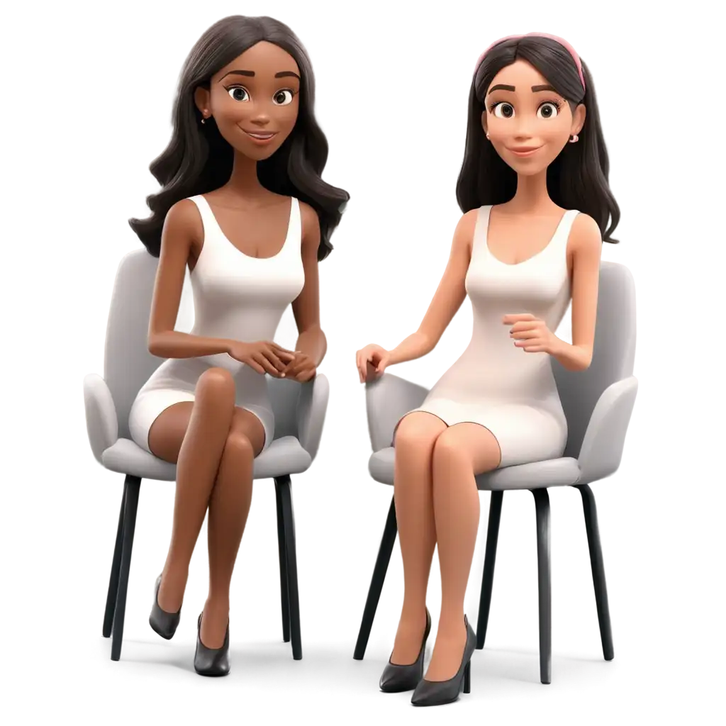 3D-Women-Best-Friend-Seating-in-a-Chair-PNG-Image-Capturing-Friendship-in-Digital-Art