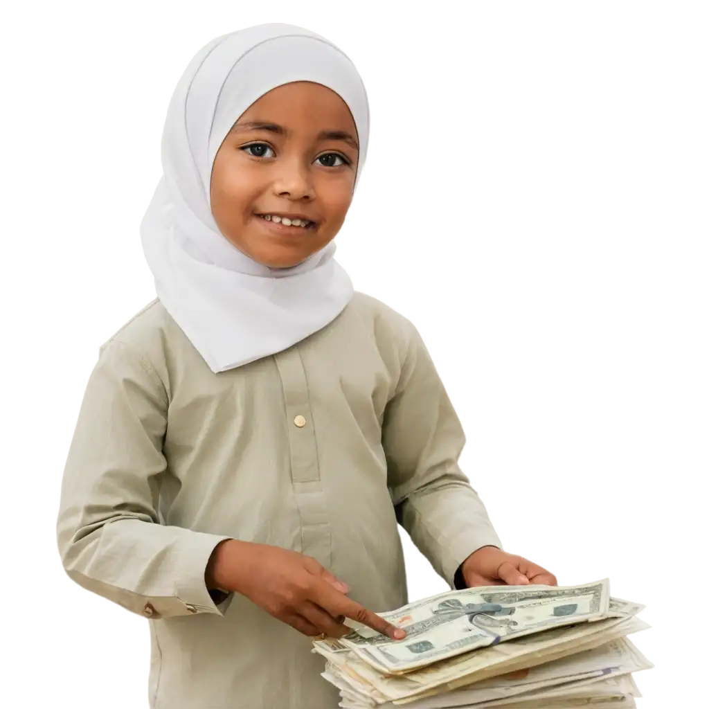 PNG-Image-of-a-Small-Muslim-Child-Giving-Rupiah-Money-HighQuality-Visual-for-Cultural-and-Financial-Contexts