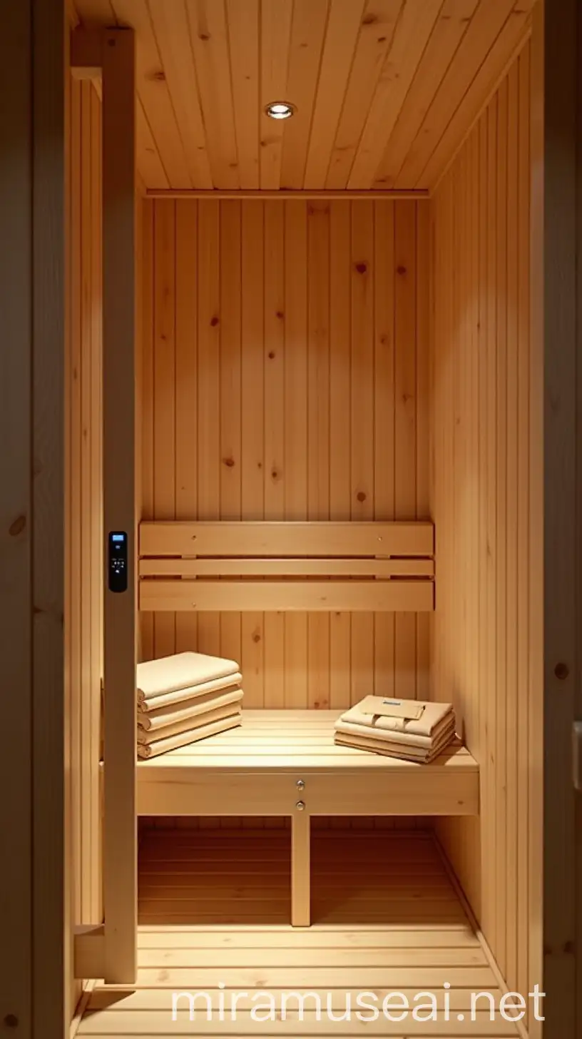 Relaxing Sauna Experience with Wooden Interior and Gentle Steam