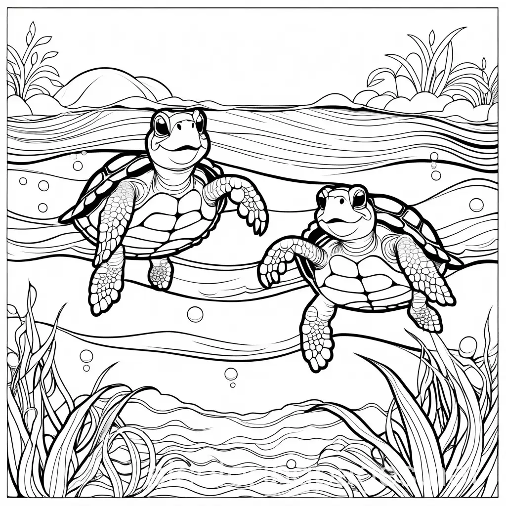 Two-Teenage-Turtles-Swimming-in-a-Pool-Coloring-Page