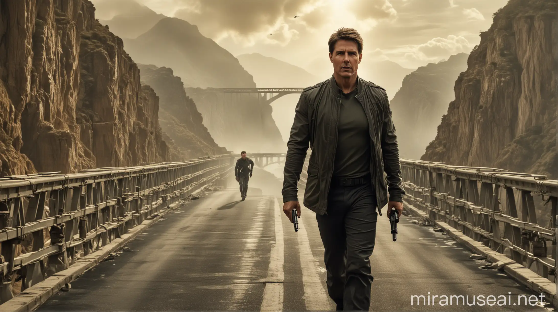 Tom Cruise Bridge Break Scene from Mission Impossible 8 Dead Reckoning Movie Poster