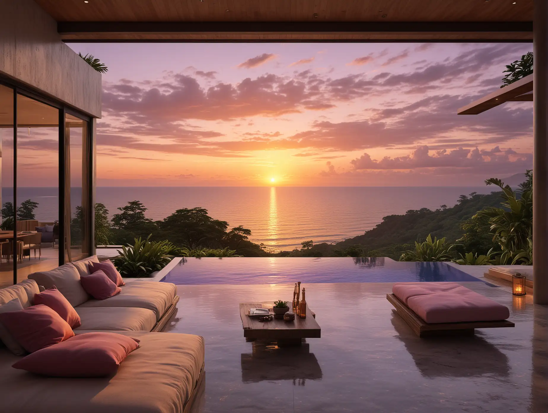 Contemporary Vacation Home Living Room Sunset View