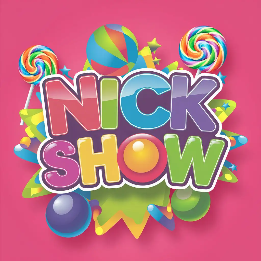 нужен логотип для "Nick Show", это студия детских праздников э, он должен быть максимально ярким, красочным, должны быть шарики, конфити