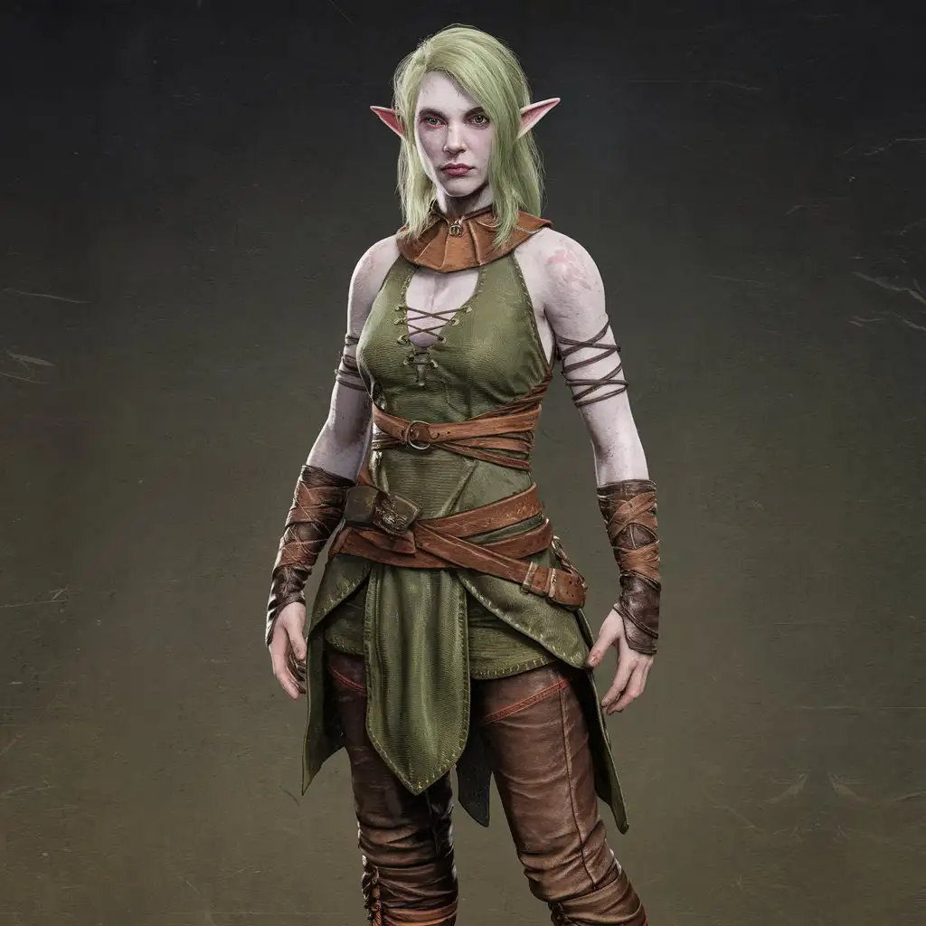 Female-Elf-with-Green-Hair-in-Leather-Outfit