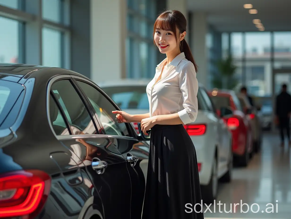 Chinese-Beauty-in-Elegant-Attire-at-Car-Show