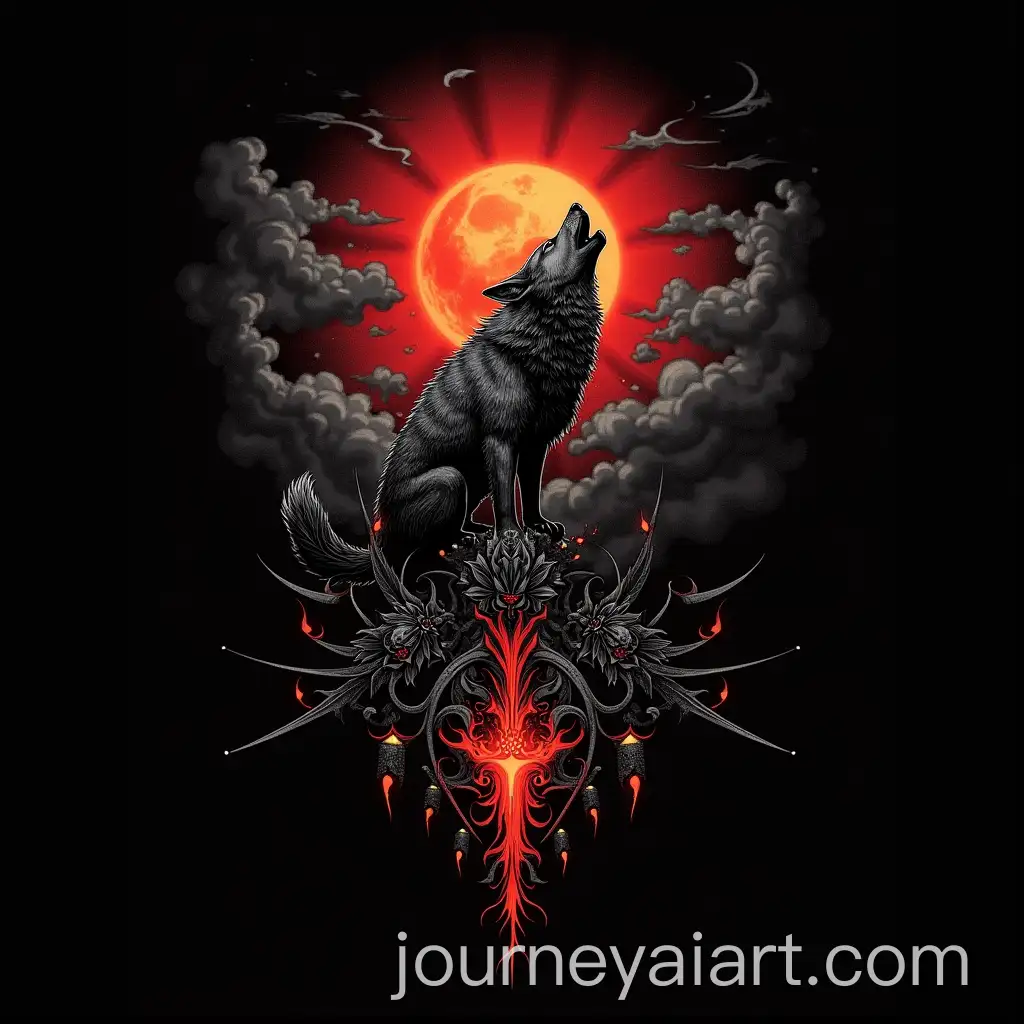 Metal-Sludge-Band-Logo-with-Mystical-Wolf-and-Sun-Artwork