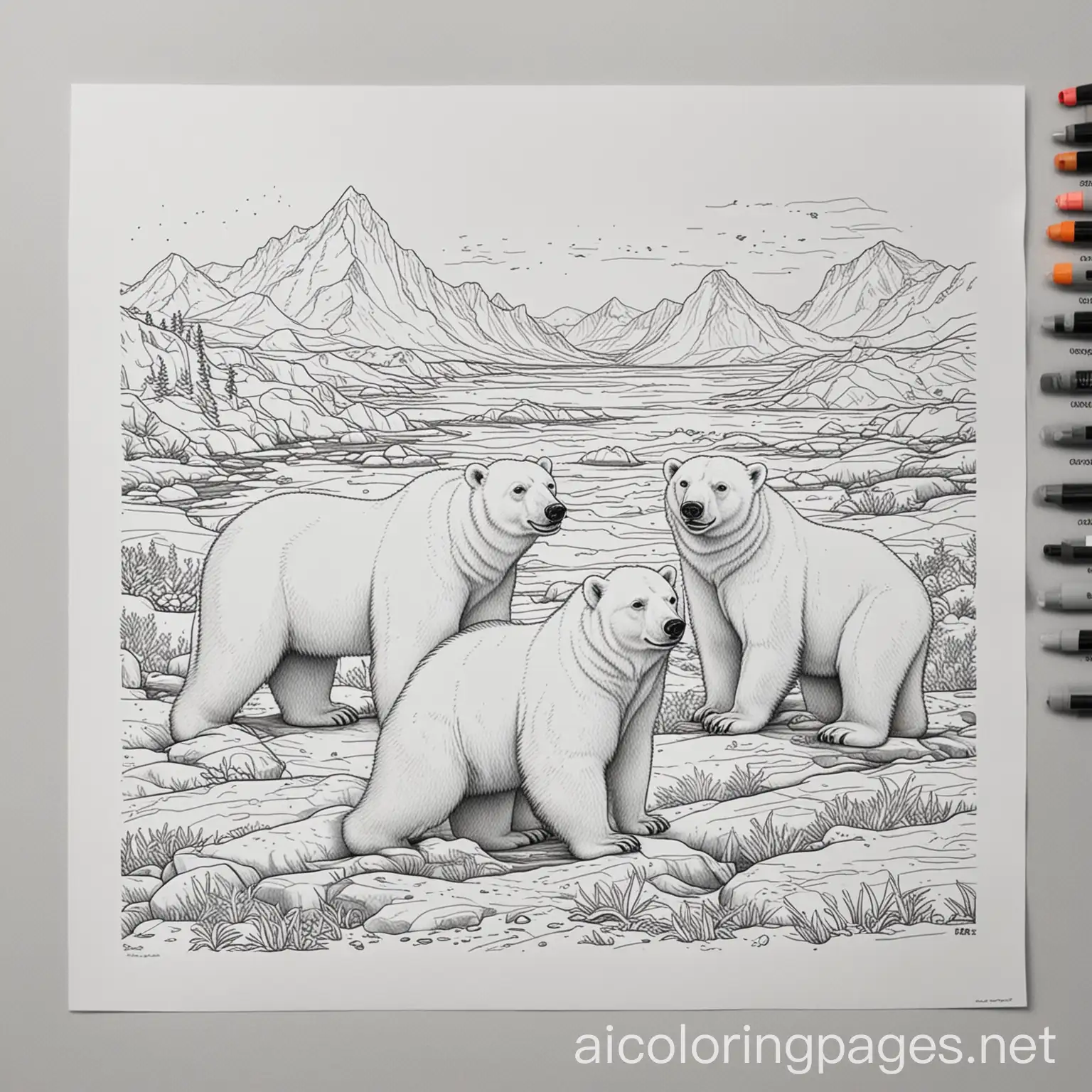 Polar-Bears-Playing-on-Ice-Floes-in-a-Black-and-White-Coloring-Page