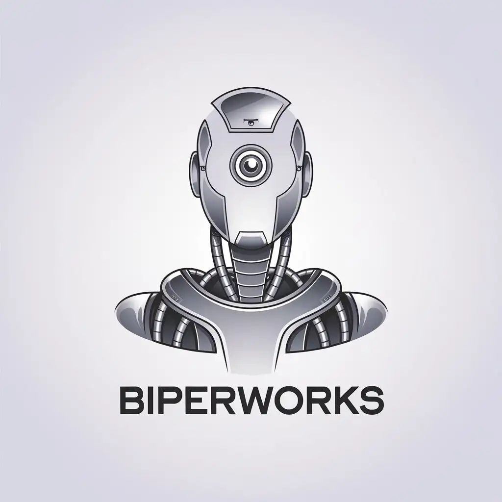 a vector logo design,with the text "biperworks", main symbol:humanoid,Minimalistic,be used in Entertainment industry,clear background