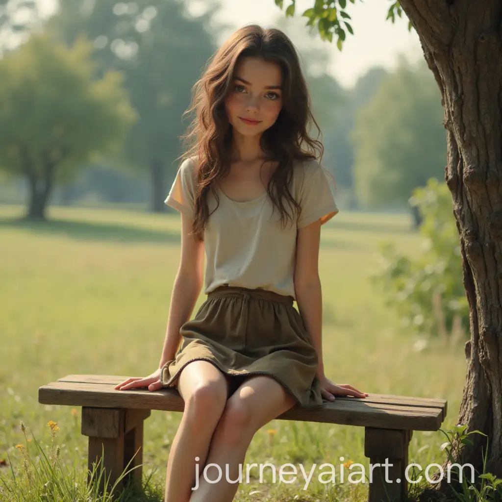 Young-Girl-in-a-Miniskirt-Sitting-on-a-Bench-in-a-Relaxed-Urban-Setting