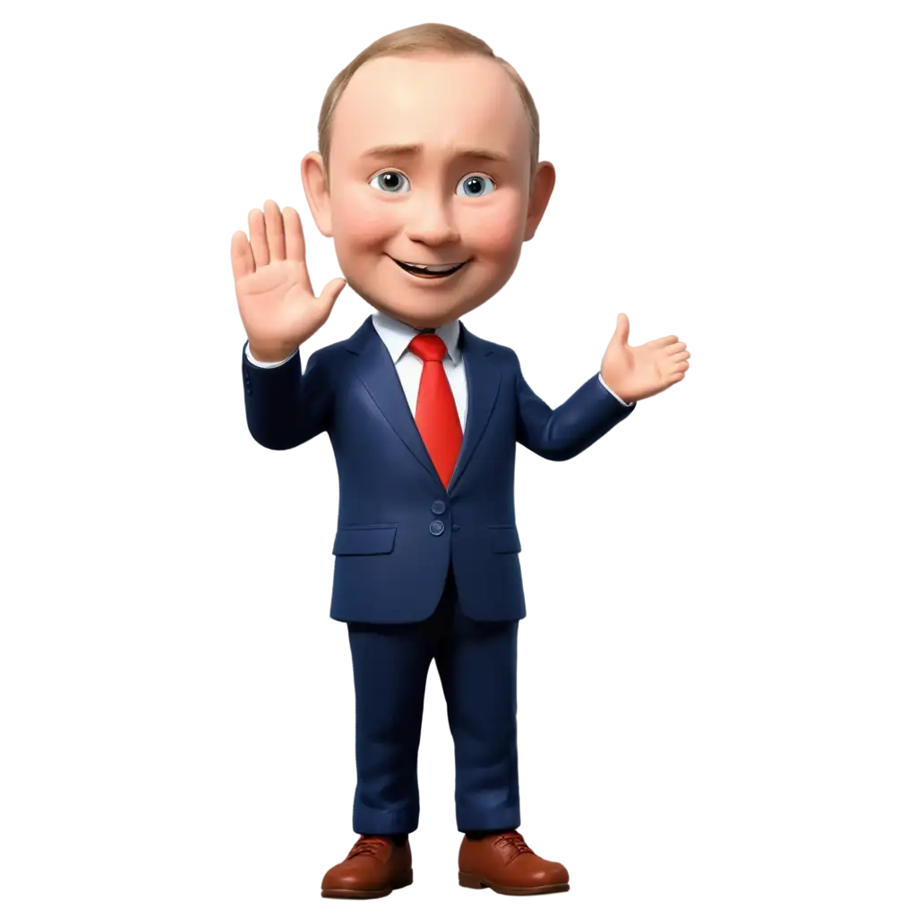 Cartoon-PNG-Image-of-a-Little-Person-in-Official-Suit-with-Putins-Head-Waving-as-a-Greeting