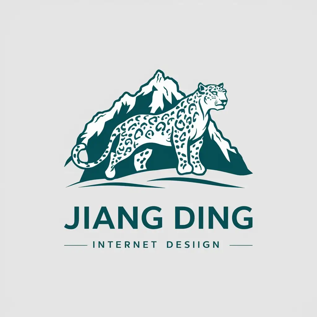 a vector logo design,with the text "Jiang Ding", main symbol:snow mountain white leopard,Minimalistic,be used in Internet industry,clear background