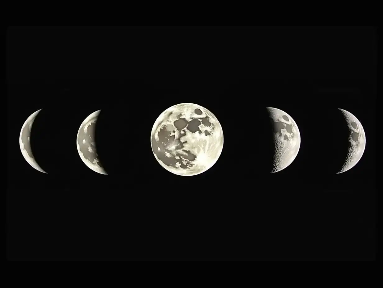 Moon phases panoramic photo collage, elements of this image are provided by NASA