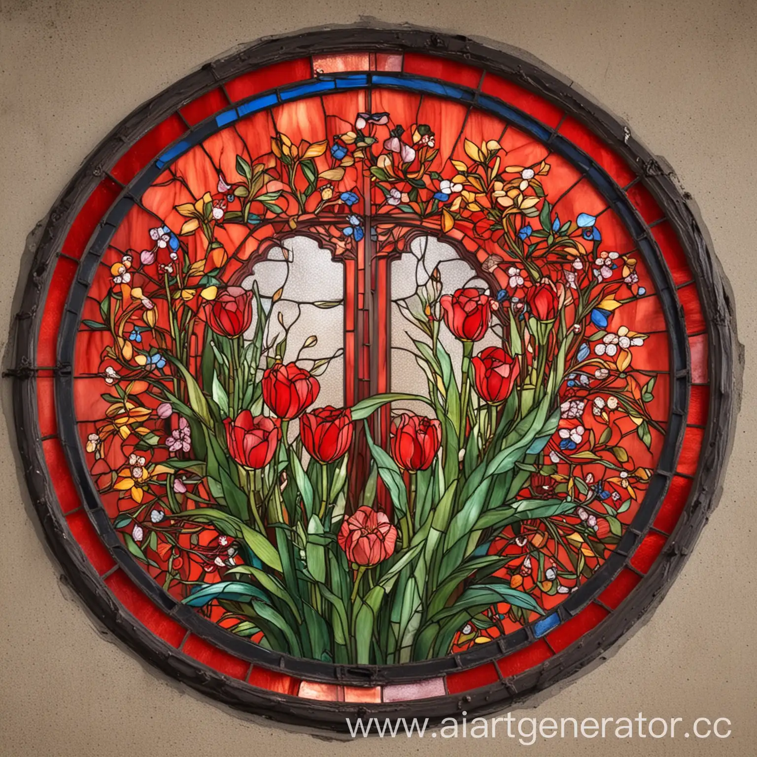 Red-Stained-Glass-Window-with-Floral-Design